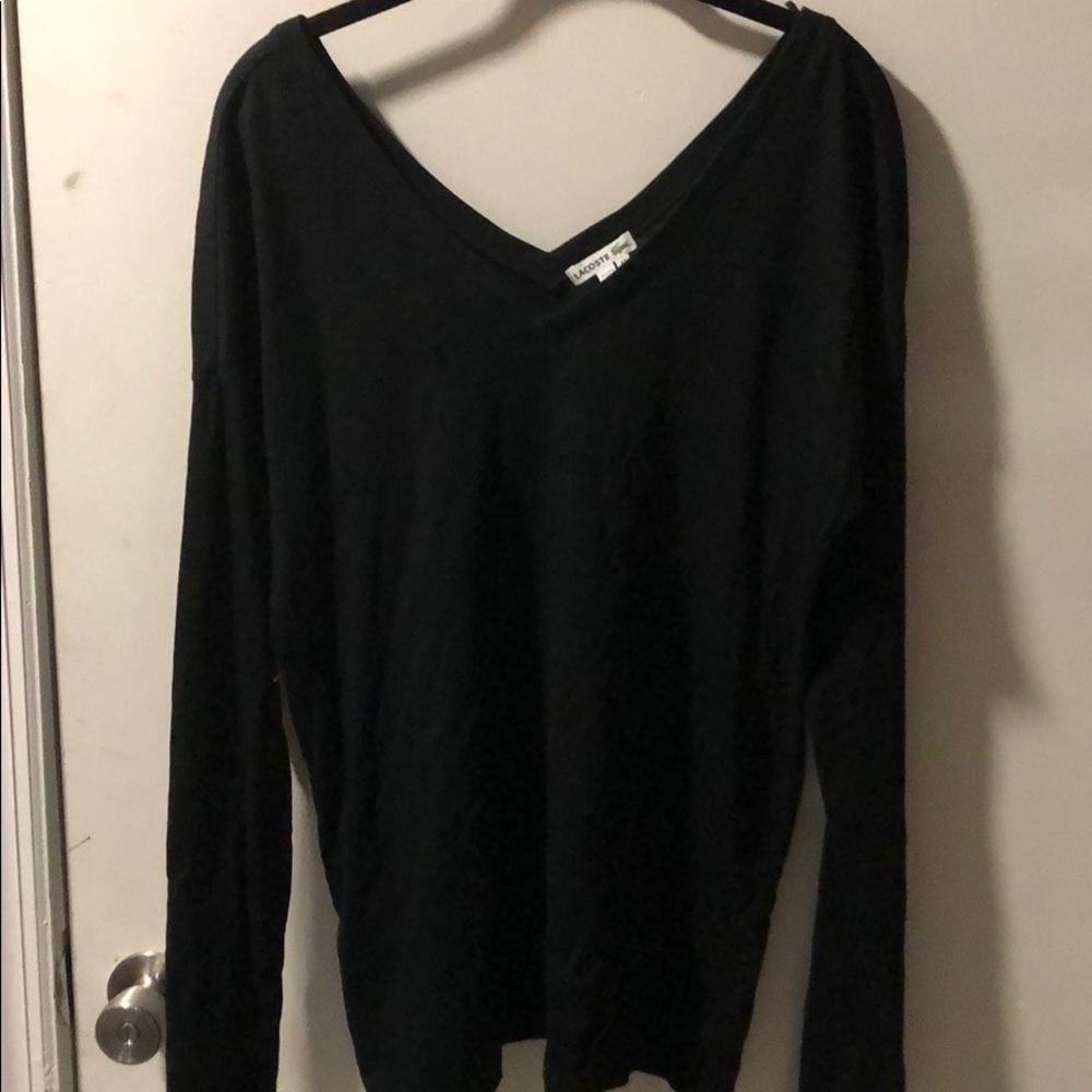 Black cotton double V neck shirt